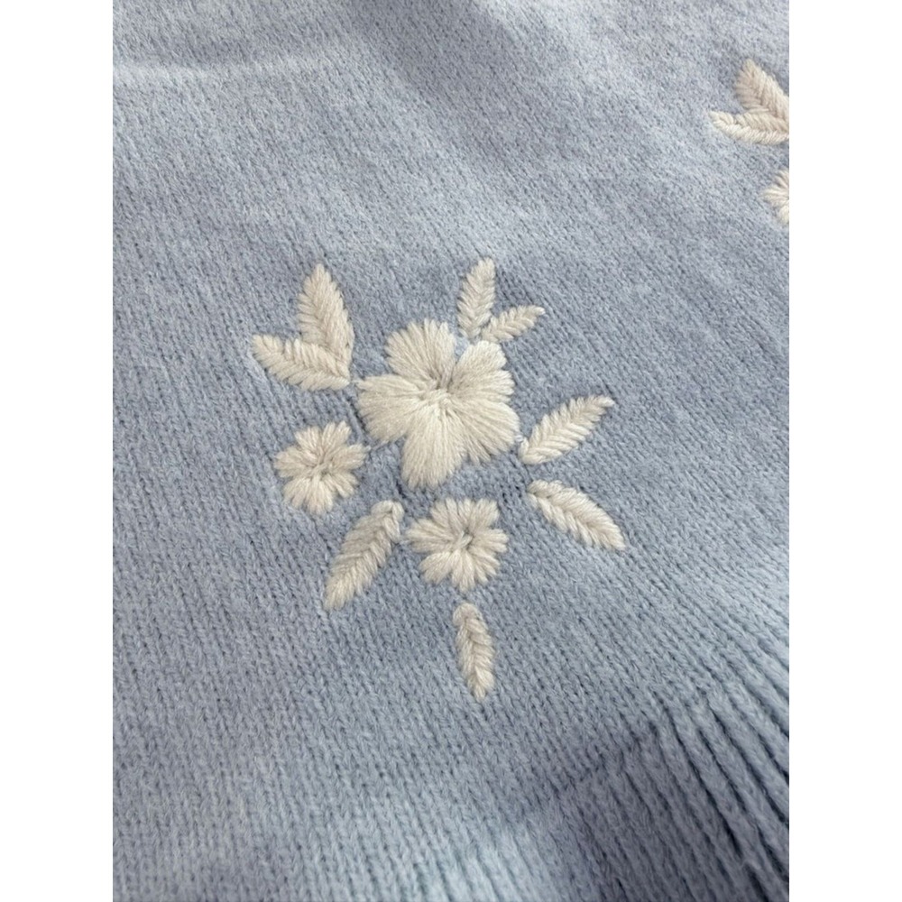 Francesca's Knit Mini Skirt Women XL Blue Floral Embroidered Ruffle‎ Hem 702FR - Picture 5 of 11